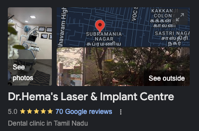 Google listing preview for Dr. Hema's Laser and Implant Centre